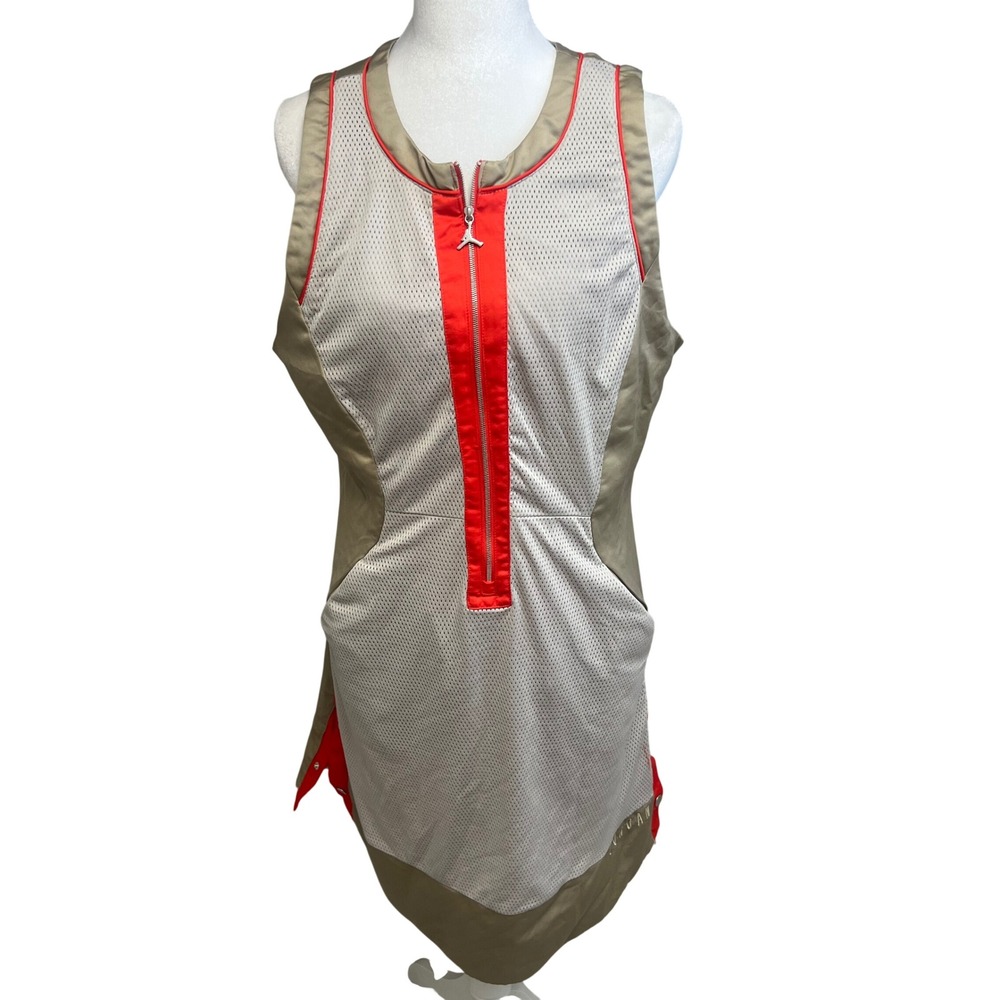 Jordan Flight Dress Tank Top Zip Front Mesh Panels Tan Red Sz L Utility Athletic